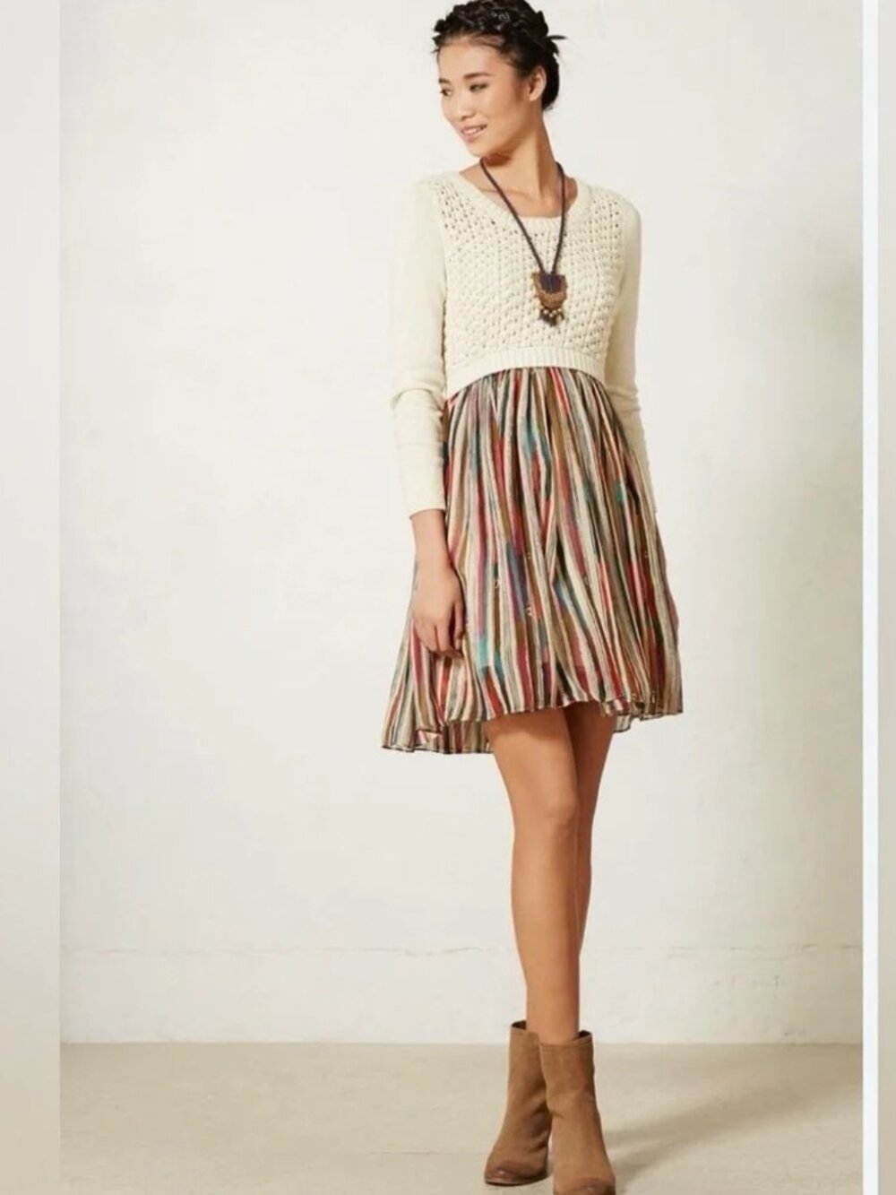Anthropologie Sleeping On Snow Wool Blend Cream Knit Top Sweater Dress XL